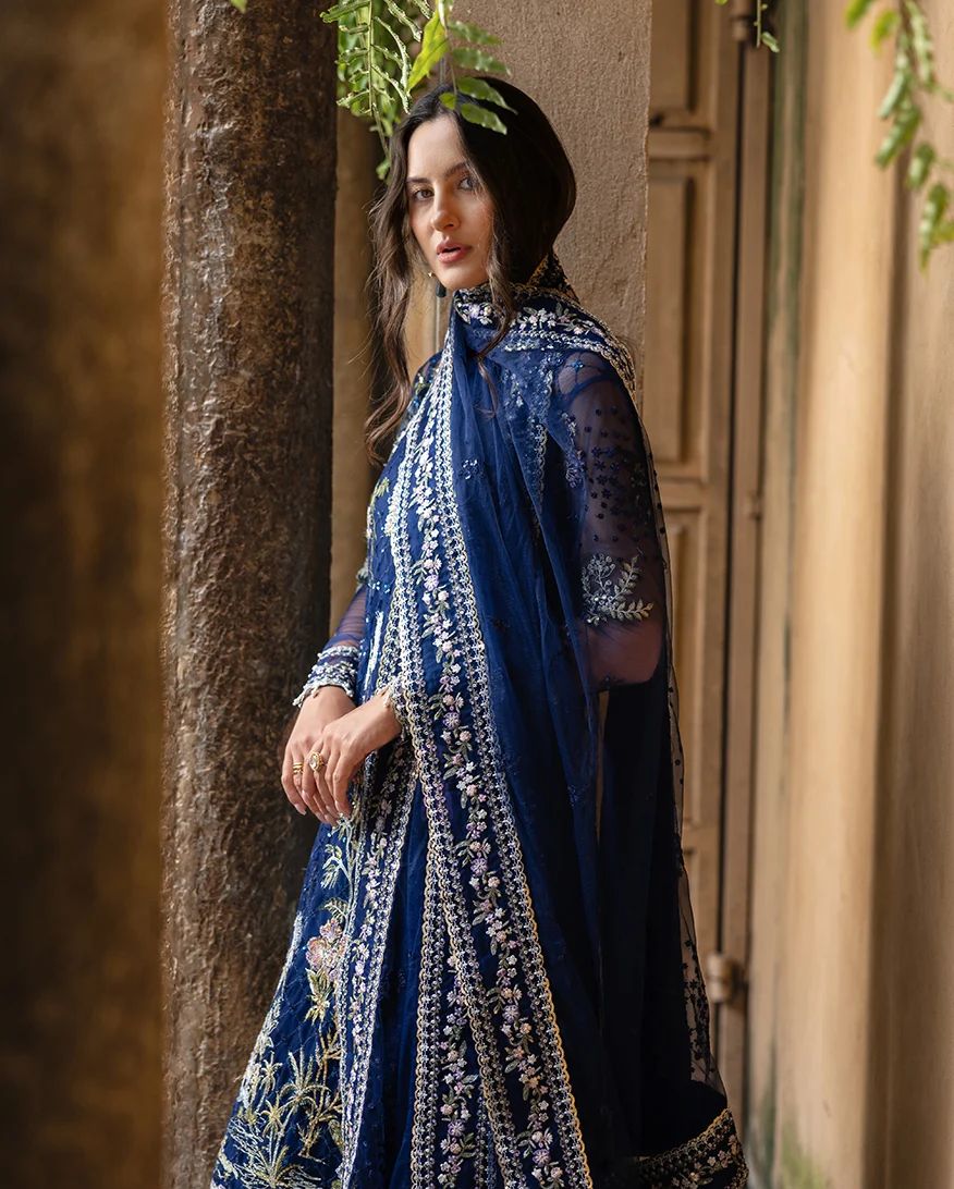 Mushq Naira Hand-Embellished Navy Net Formal Suit