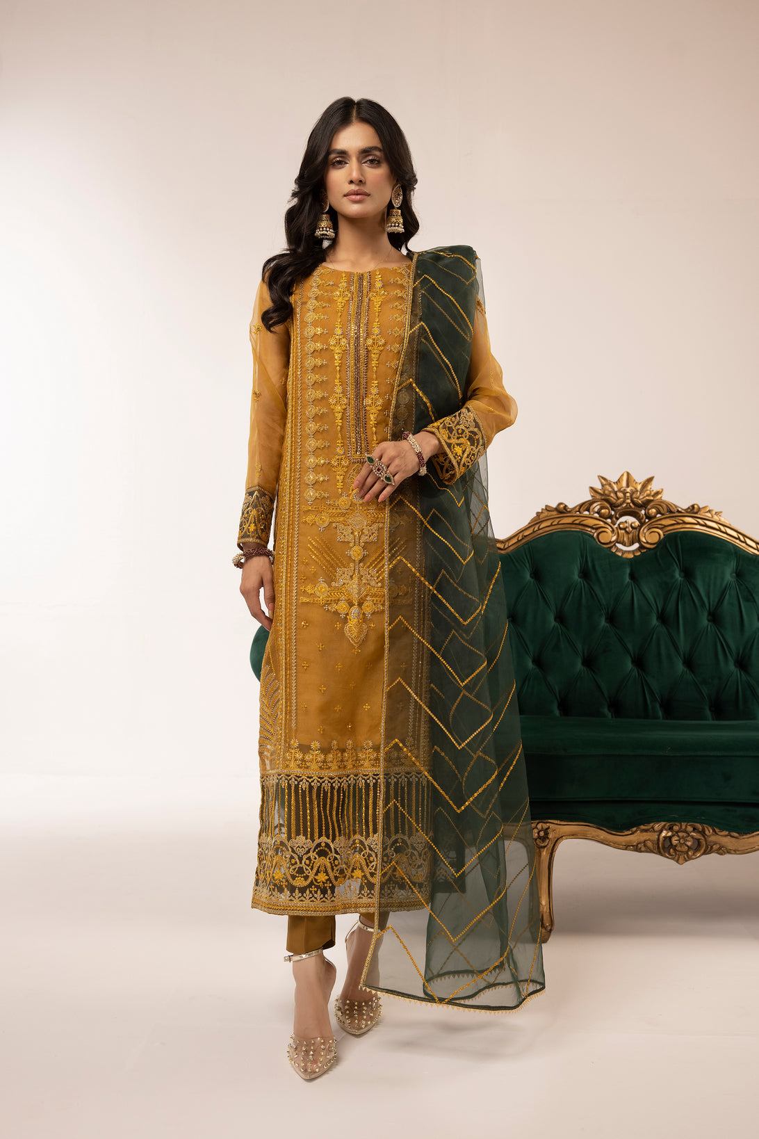 3pc Embroidered Dress by Hemlime A01