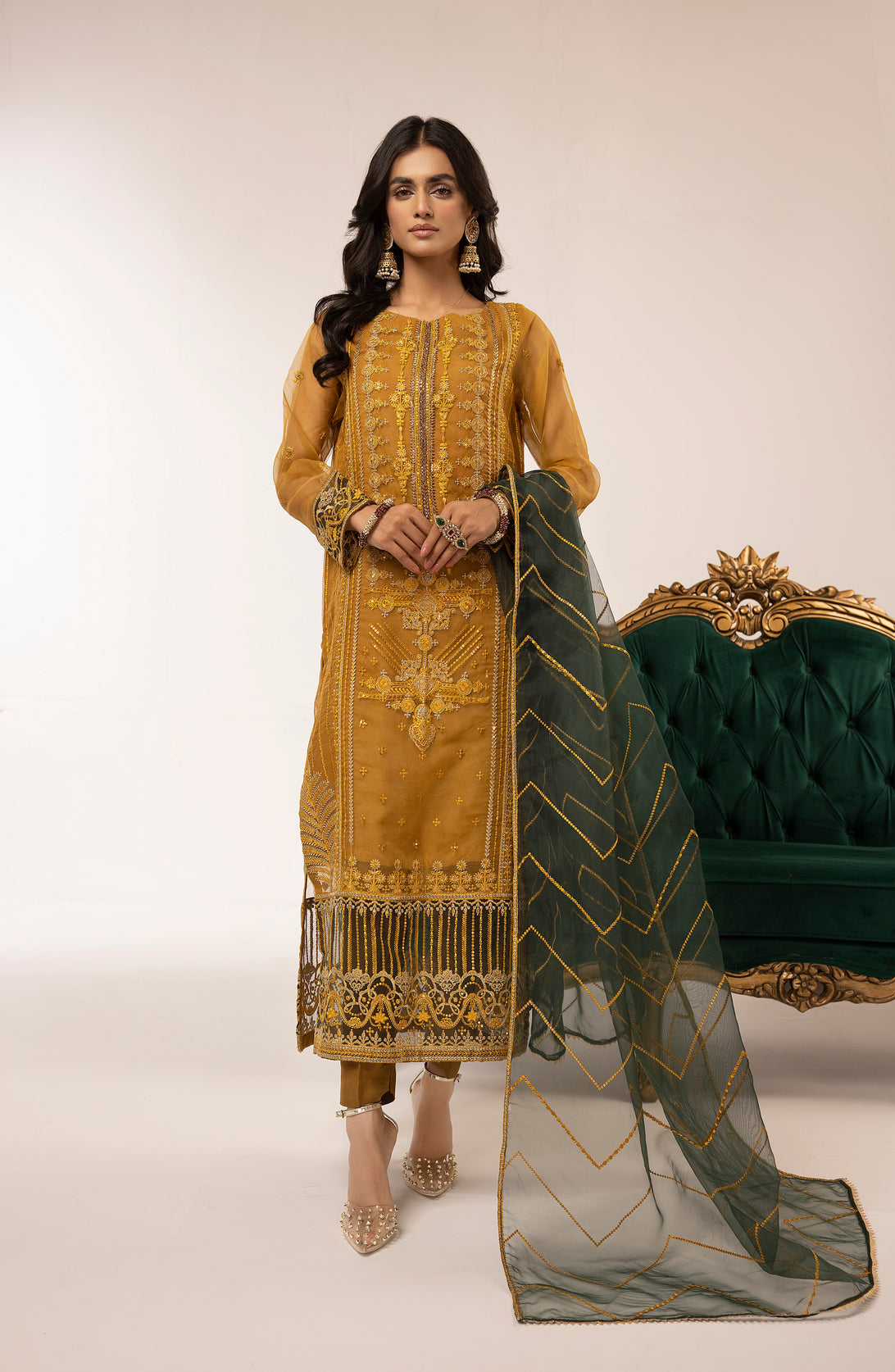 3pc Embroidered Dress by Hemlime A01