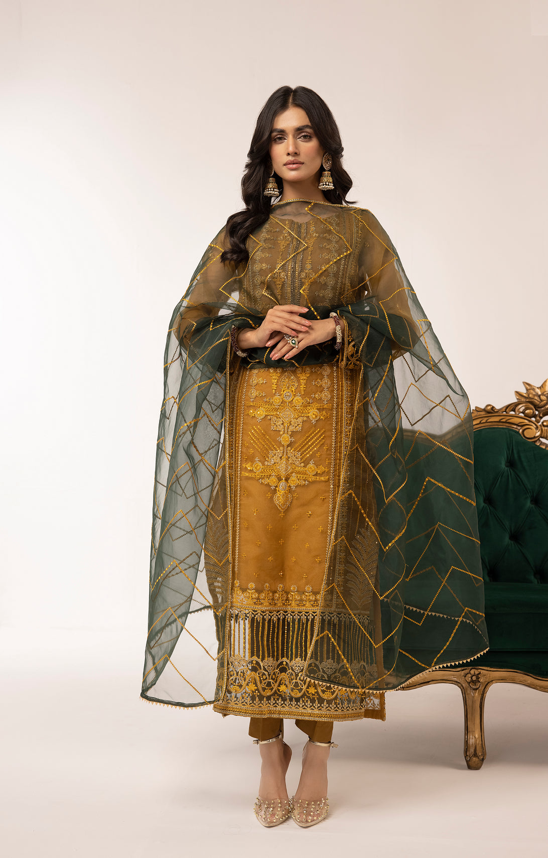 3pc Embroidered Dress by Hemlime A01