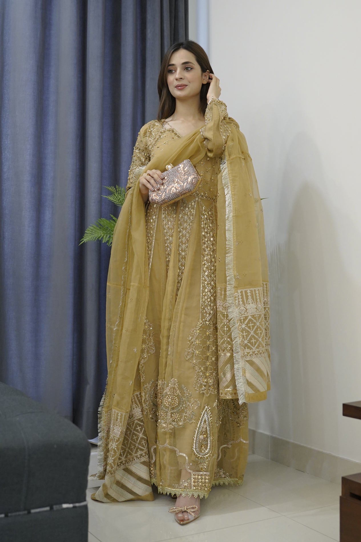 Organza Formal Handwork Long Frock Y2