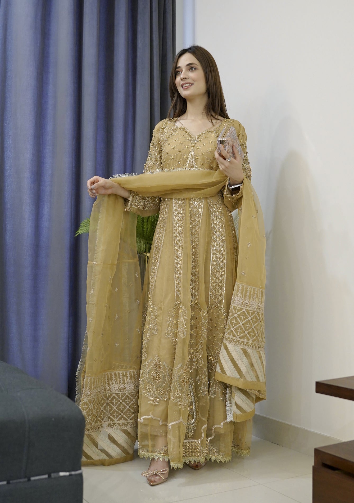 Organza Formal Handwork Long Frock Y2