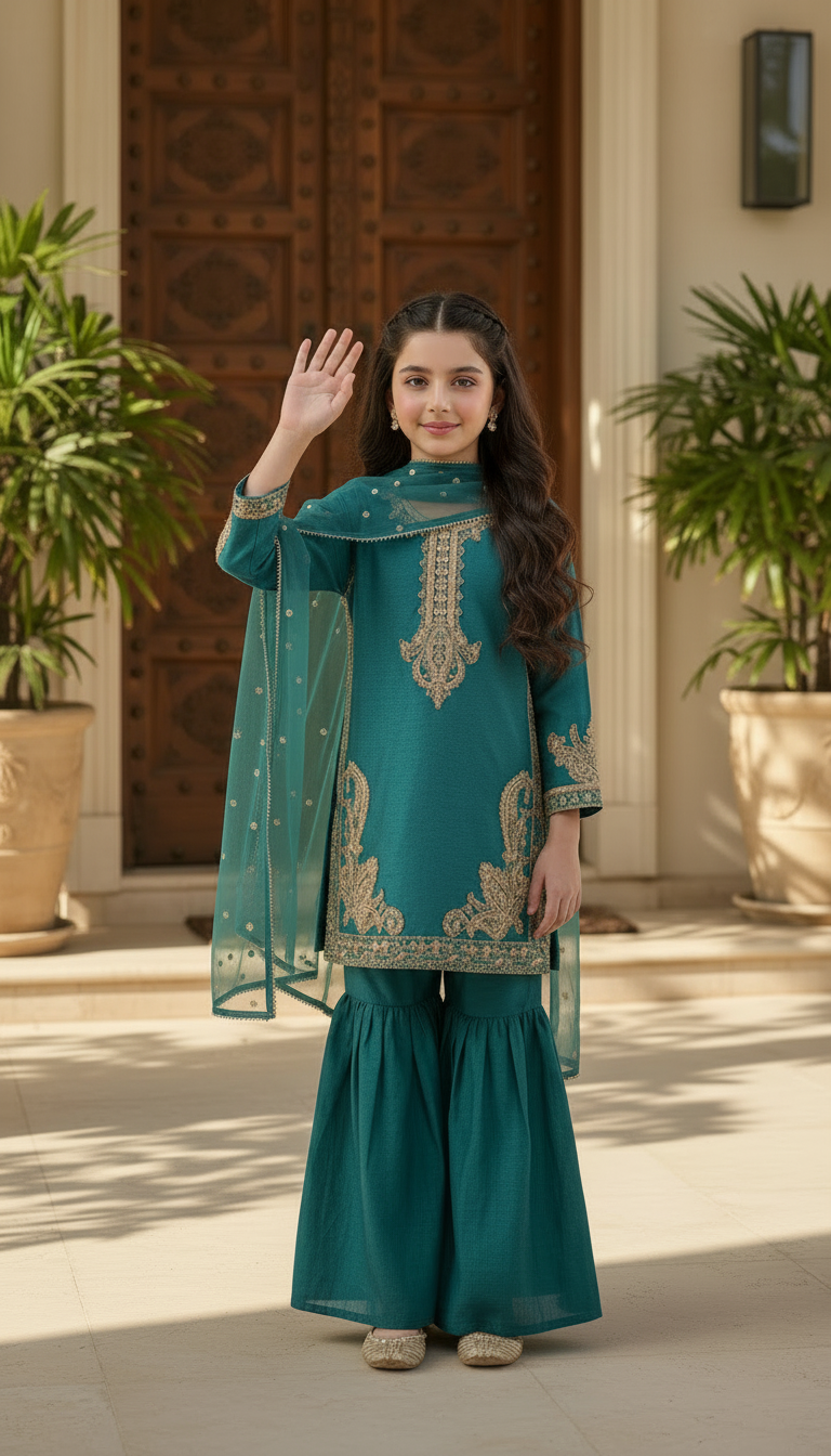 SM6 Sitara by Mohagni 3pc Girls Raw Silk Gharara Suit