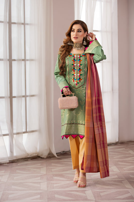 3pc Jacquard Embroidered Dress by Zimal
