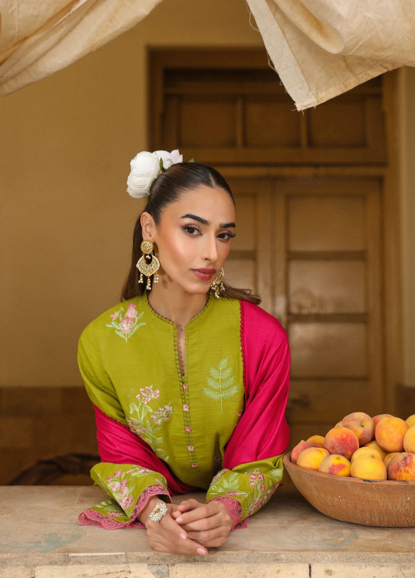 ZSA2 Ziya by Sahar – Olive Embroidered Khaddar 3PC with Wool Shawl