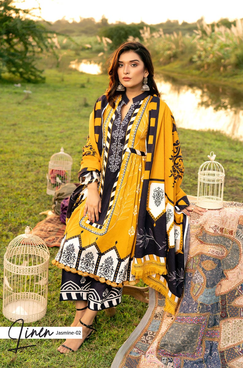 Winter Ready to Wear Digital Linen Dress by Noorma Kaamal 02