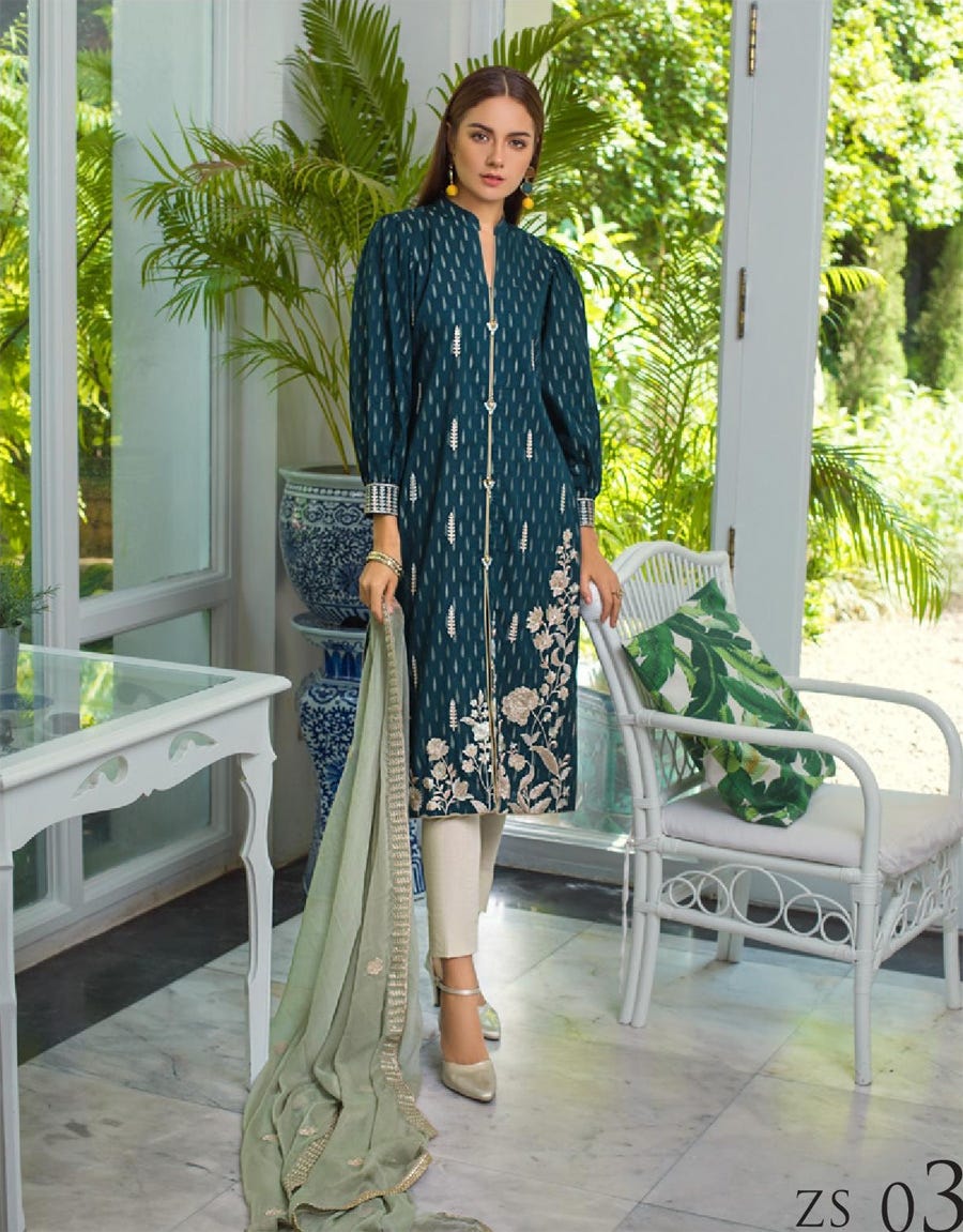 sachin and babi light blue dress 3 Piece - Premium Embroidered Jacquard