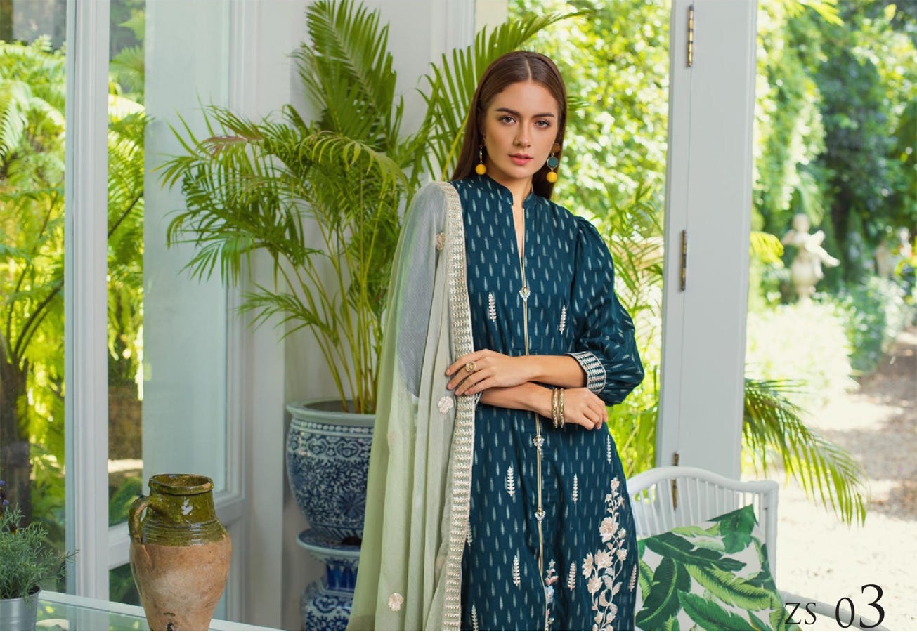 Jaipur Jacquard Embroidered Dress 03 by ZS Textiles