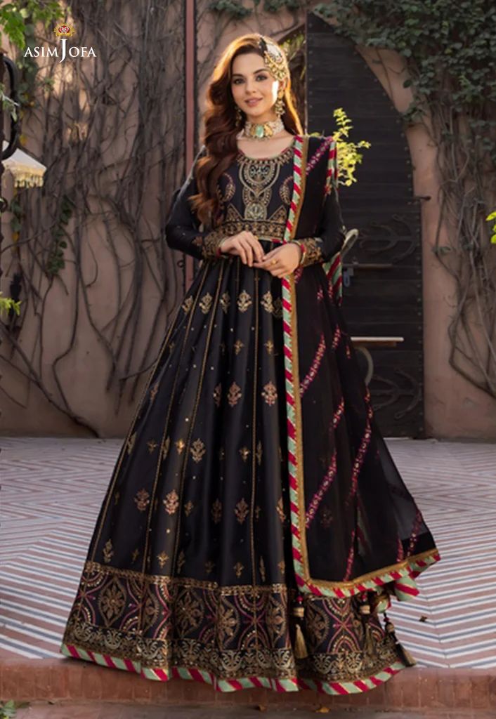 asim jofa black dress AJSM-22 EMBROIDERED PAPER COTTON 3 PCS main image 1