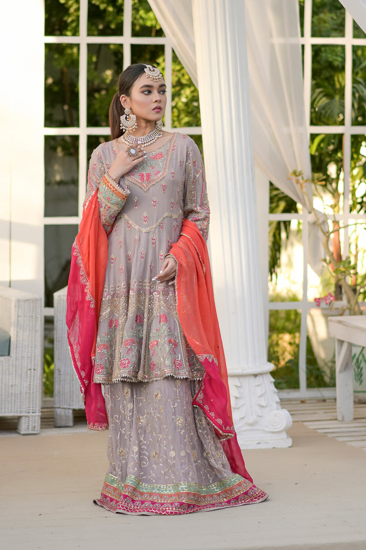 3pc Embroidered Chiffon lahenga Dress 08