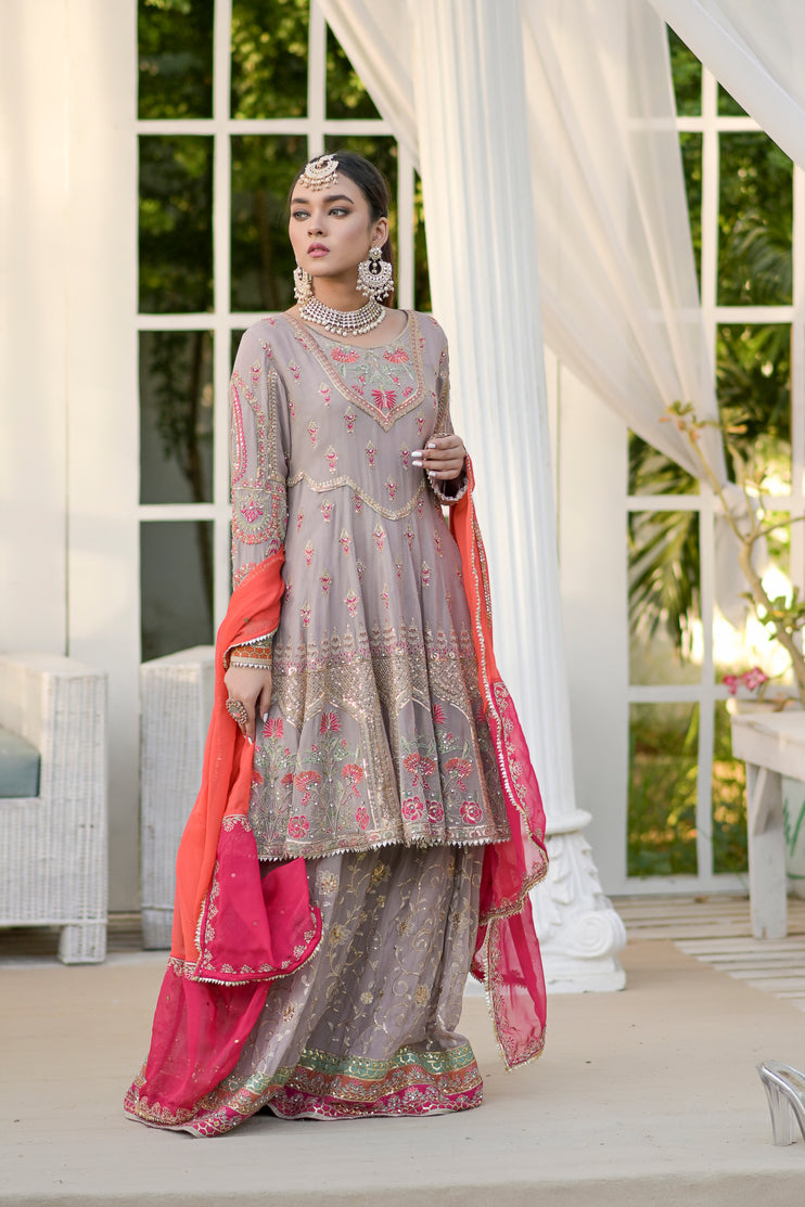 3pc Embroidered Chiffon lahenga Dress 08