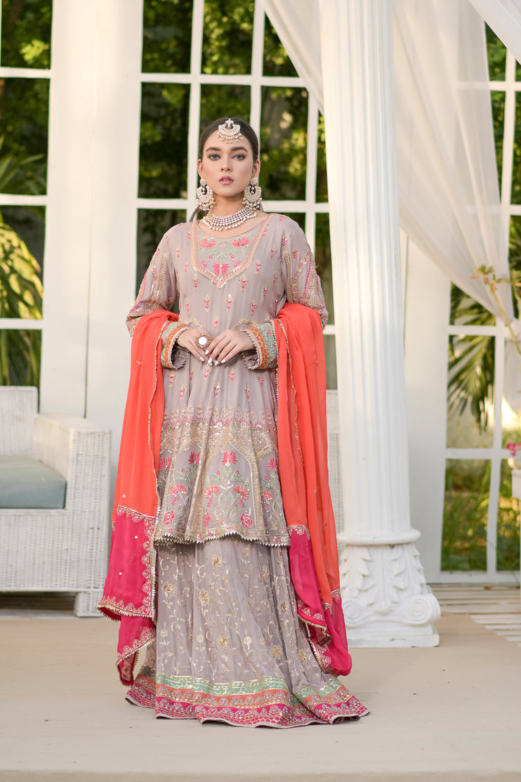 3pc Embroidered Chiffon lahenga Dress 08