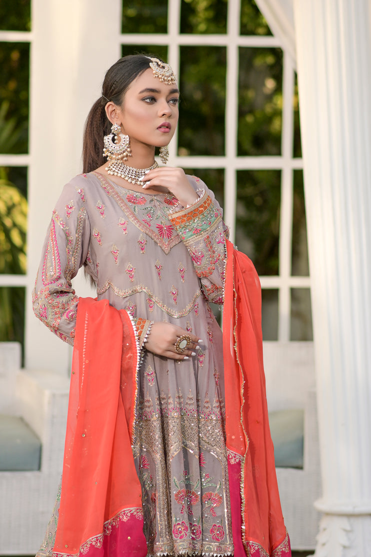 3pc Embroidered Chiffon lahenga Dress 08