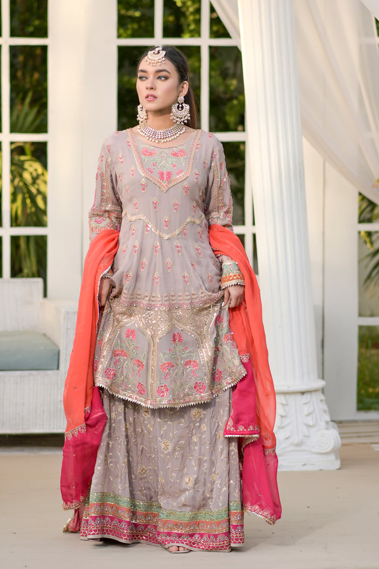 3pc Embroidered Chiffon lahenga Dress 08