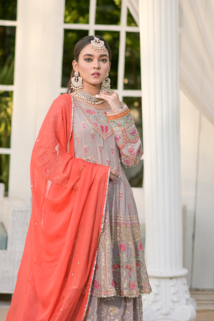 3pc Embroidered Chiffon lahenga Dress 08