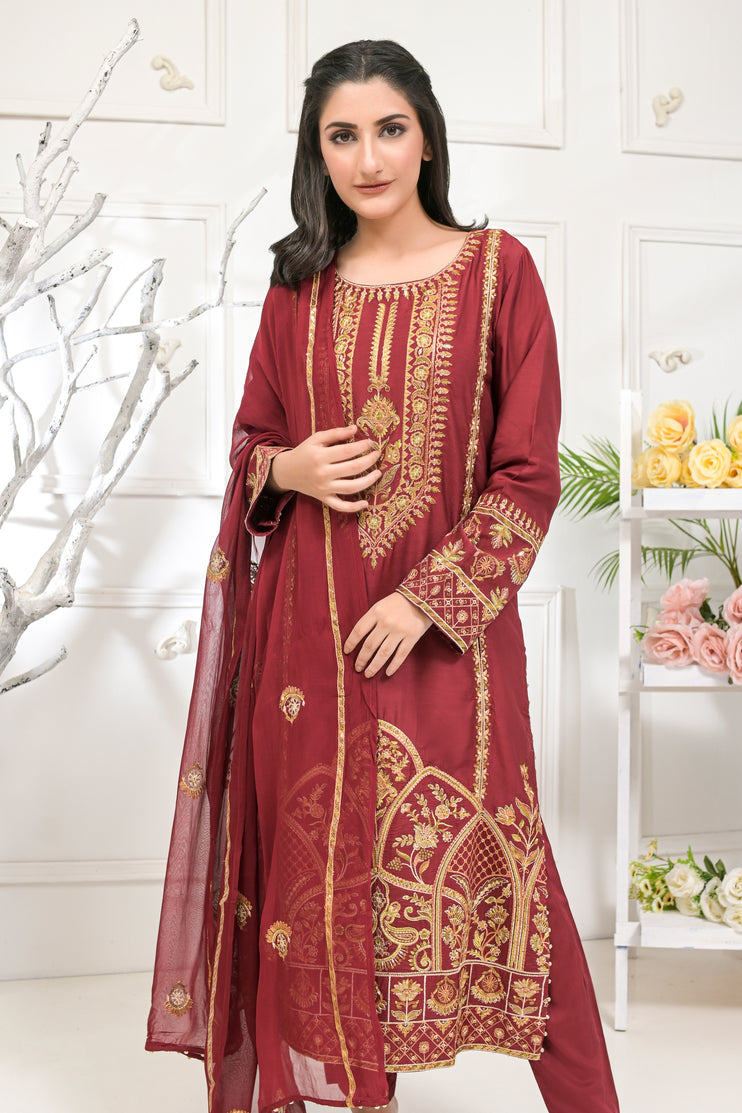 3pc Viscose Embroidered Dress 10