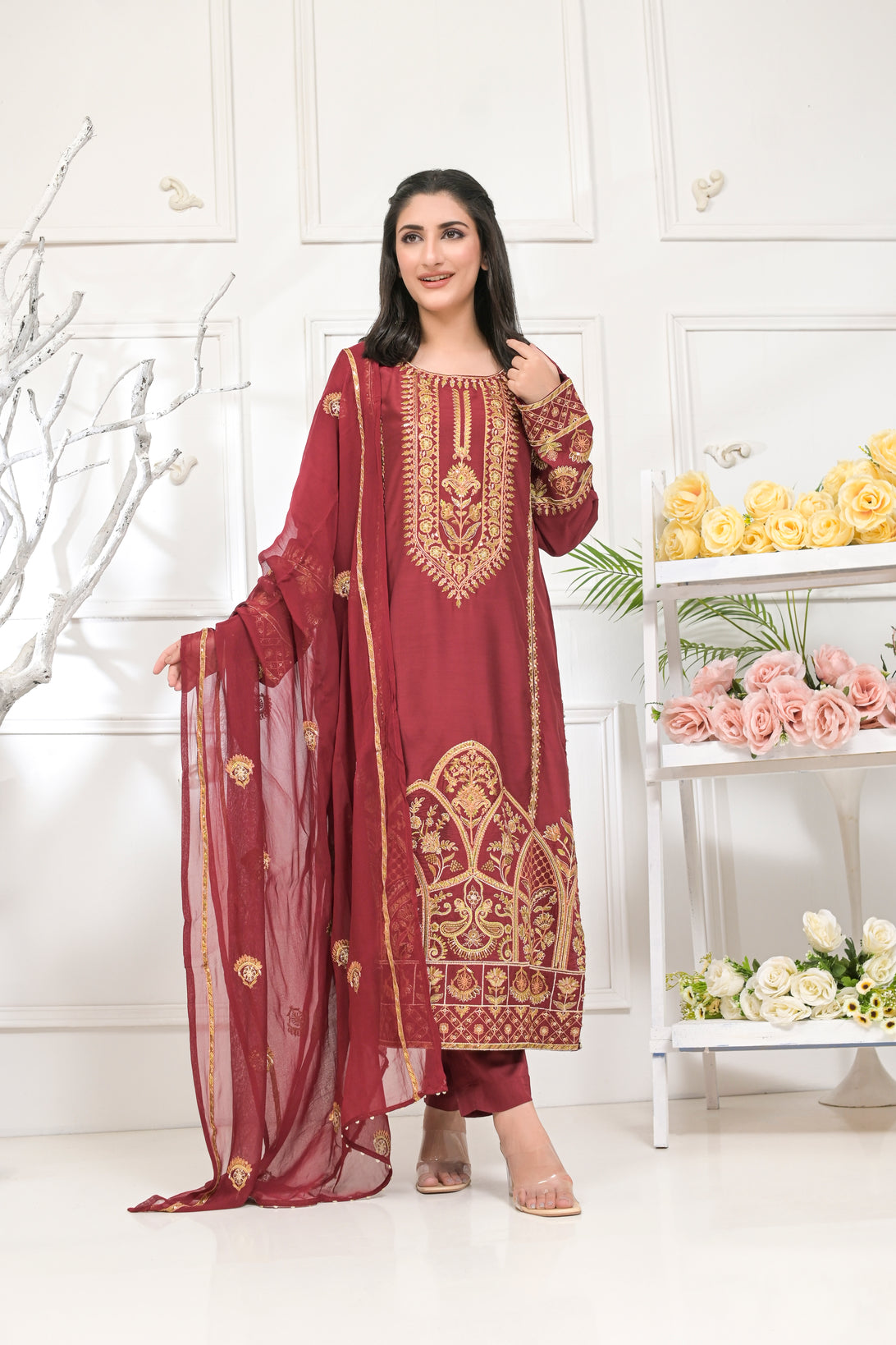 3pc Viscose Embroidered Dress 10