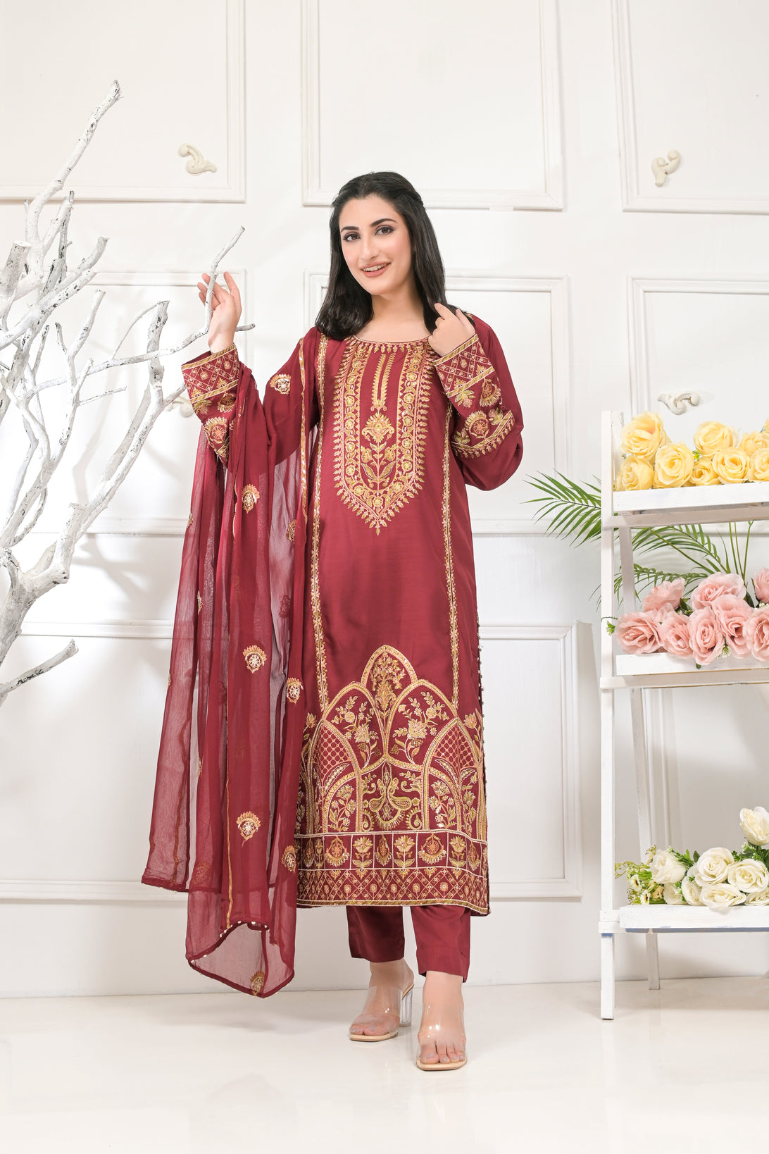 3pc Viscose Embroidered Dress 10