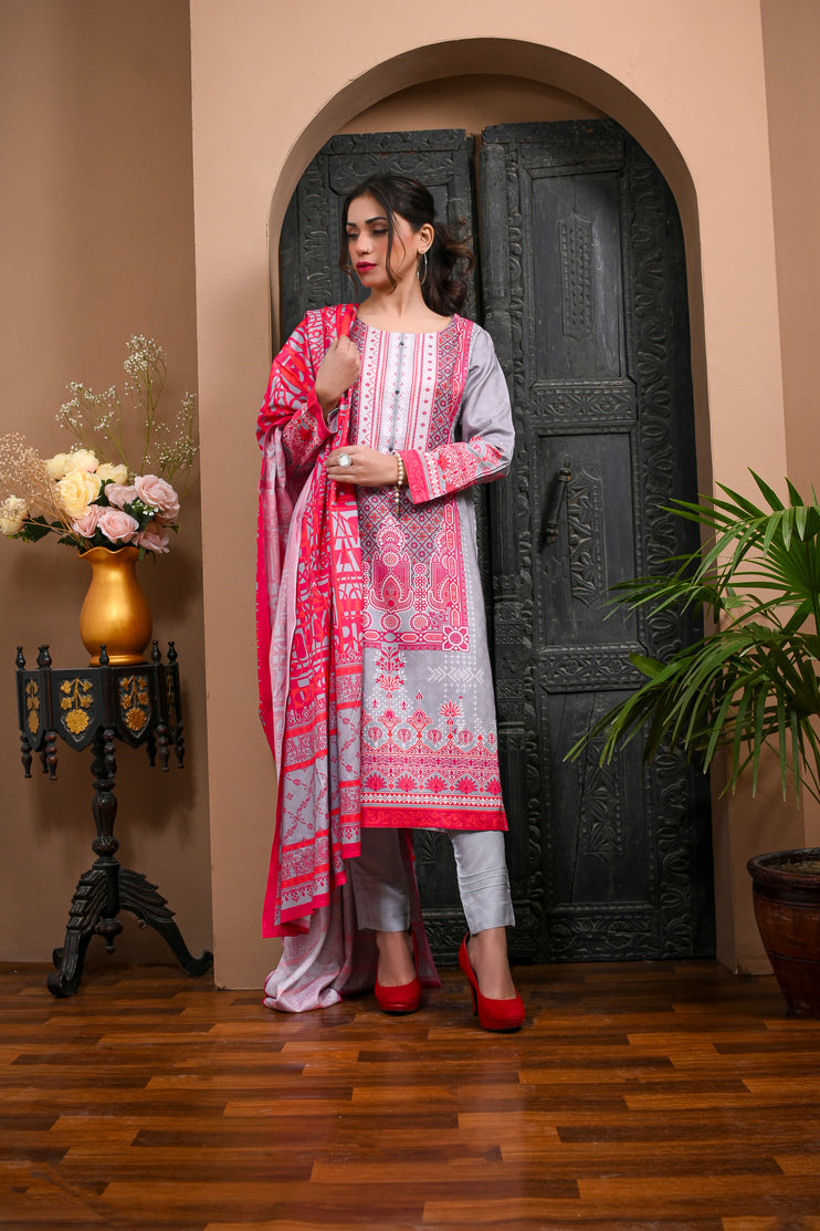 3pc Linen Printed Dress 10