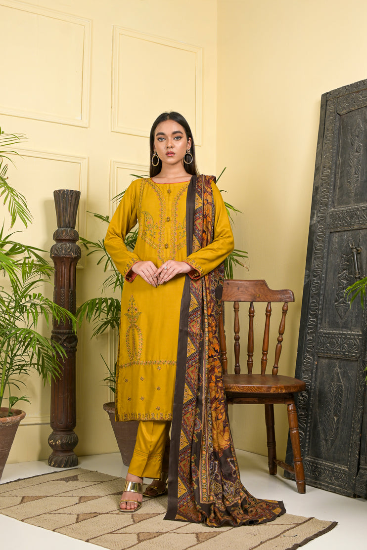 3pc Ready to Wear Linen Embroidered Dress 02