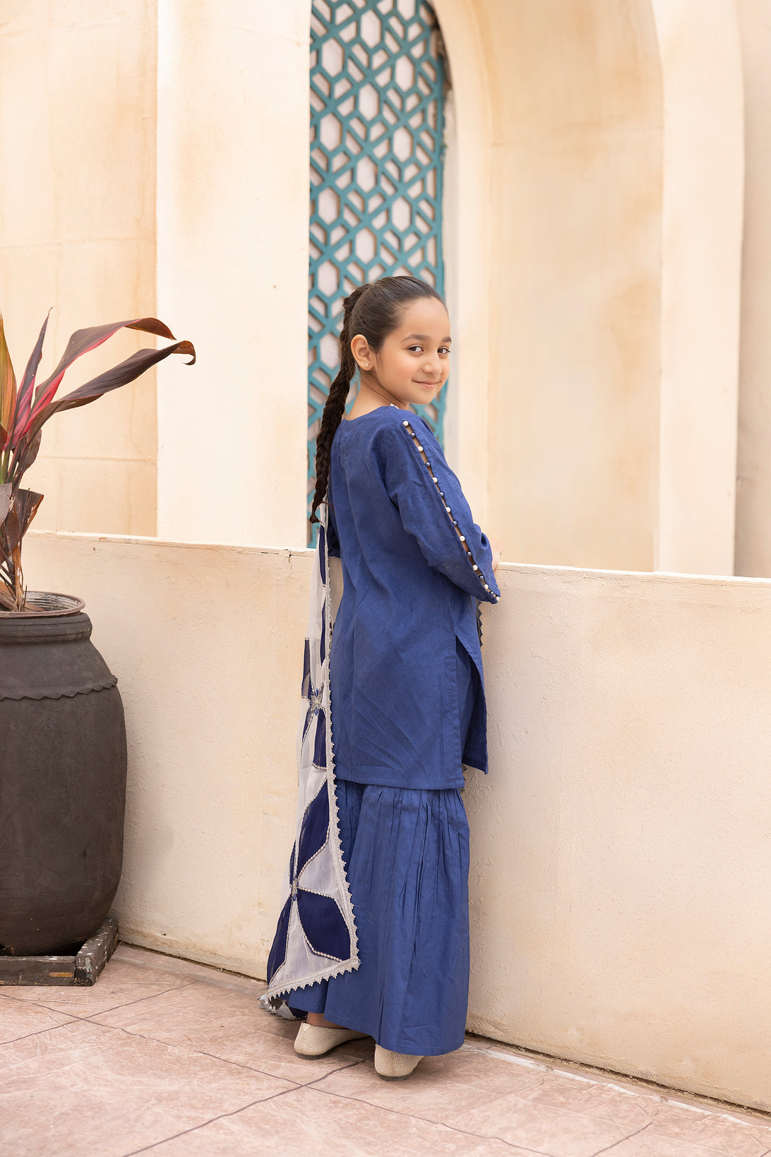 Mona Self Jacquard Mother Daughter Girls Dress 03