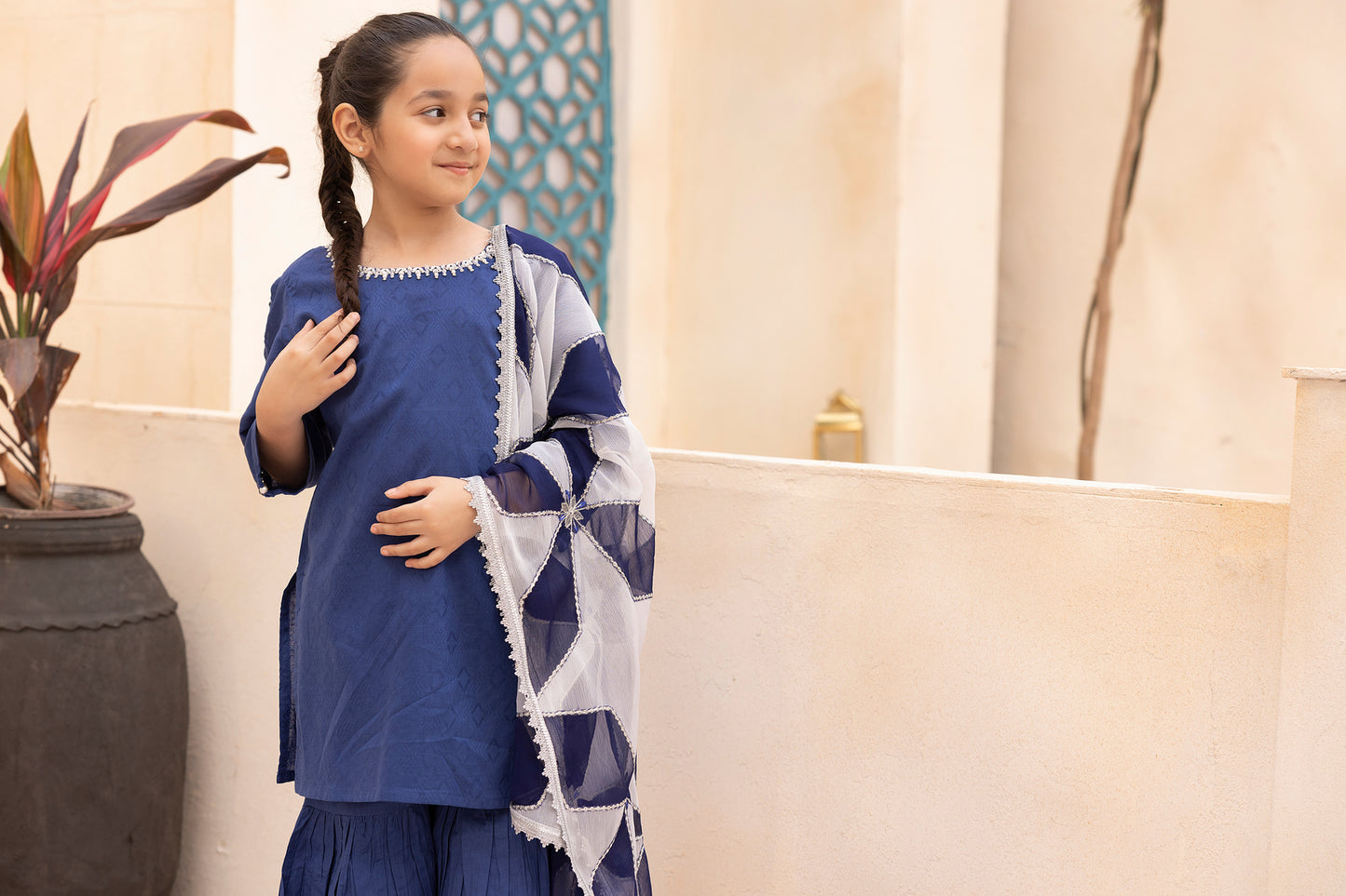 Mona Self Jacquard Mother Daughter Girls Dress 03