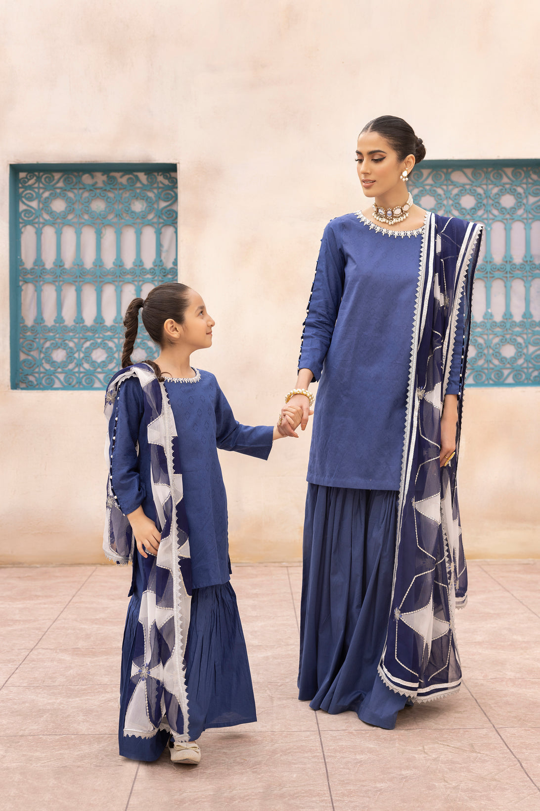 Mona Self Jacquard Mother Daughter Girls Dress 03