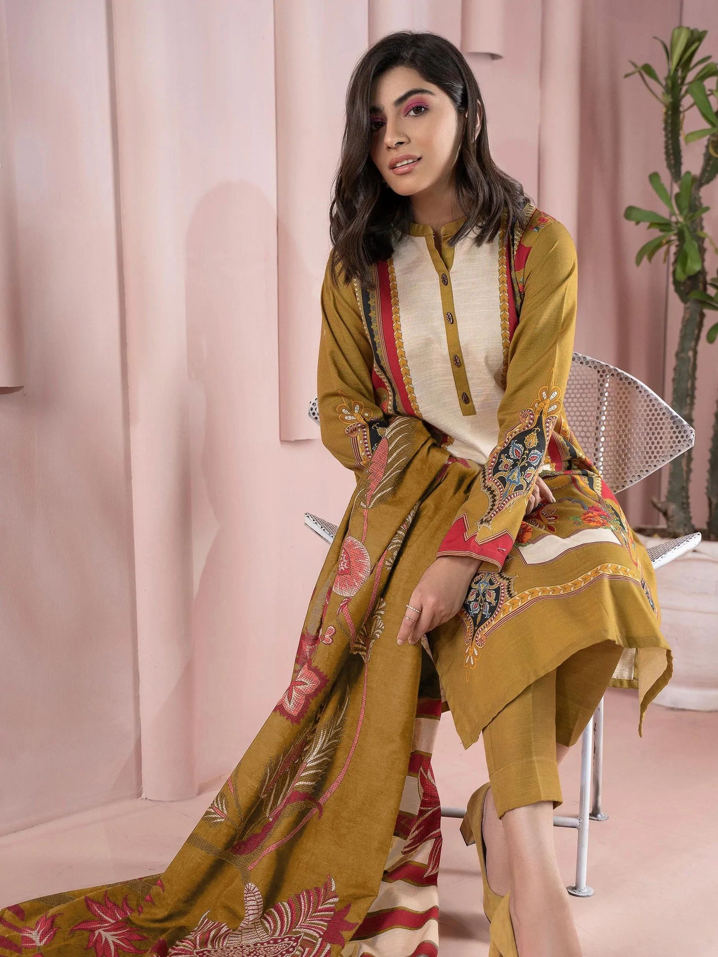 3pc LimeLight Khaddar Dress U2108 Olive Green