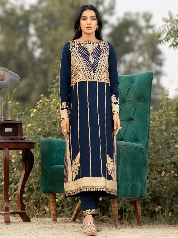 2pc Khaddar Winter Dress U2496-Navy Blue 2pc Khaddar Winter Dress U2496-Navy Blue