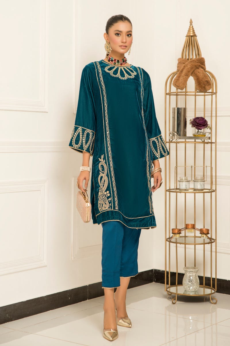 Velvet Embroidered Ready to Wear 2 Pcs Dress by Aabpara 10