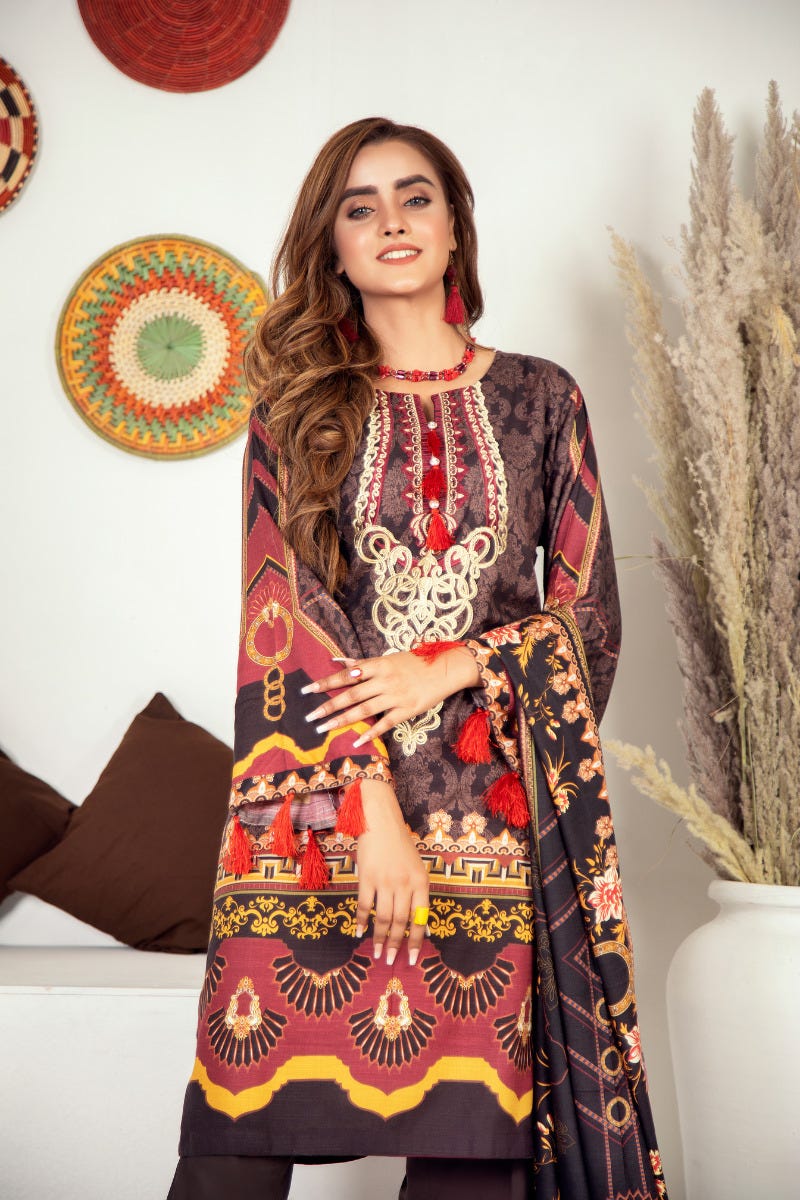 Winter Ready to Wear Embroidered Dress with Shawl by Aleezay 03