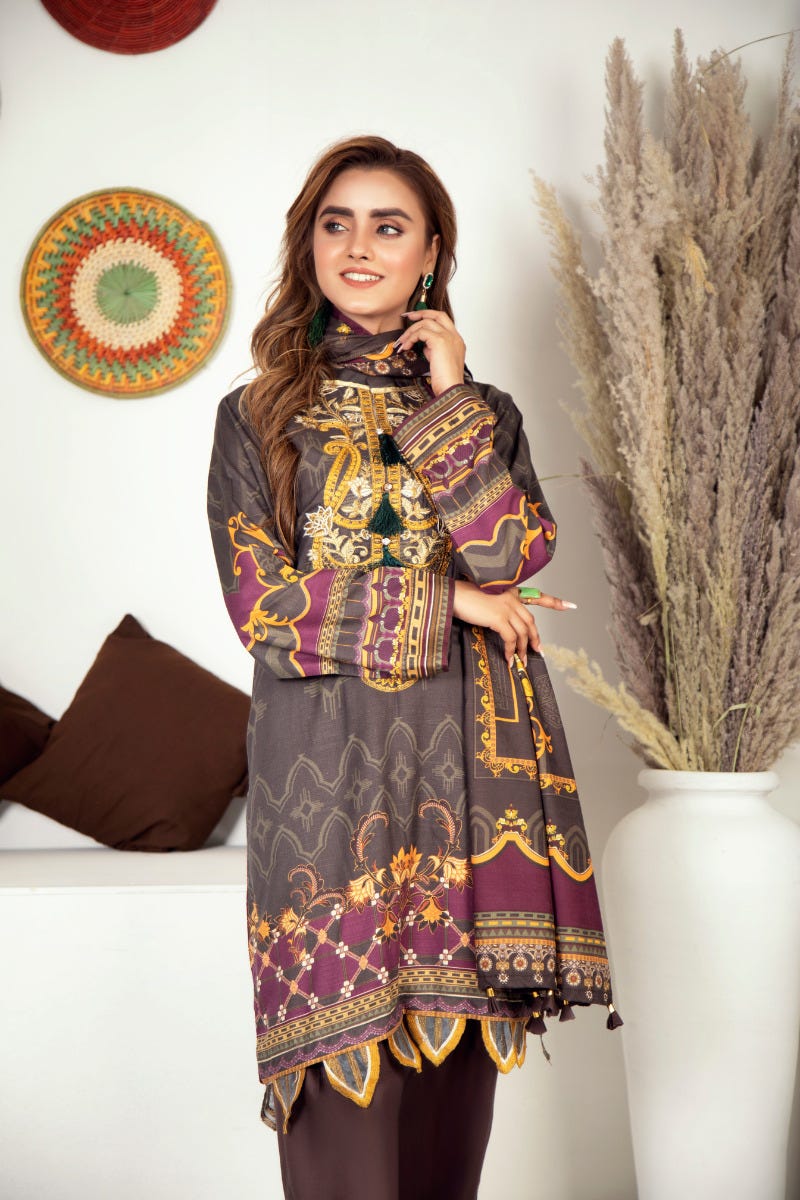 Winter Ready to Wear Embroidered Dress with Shawl by Aleezay 04