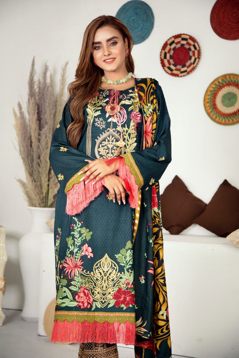 Winter Ready to Wear Embroidered Dress with Shawl by Aleezay 10