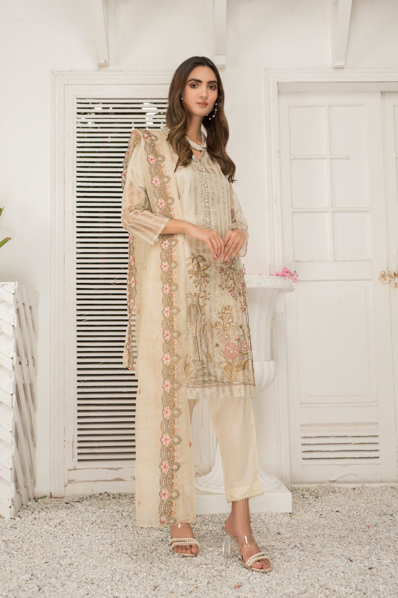 Ready to Wear 3 Pcs Semi Formal Embroidered Dress by Arwah 09