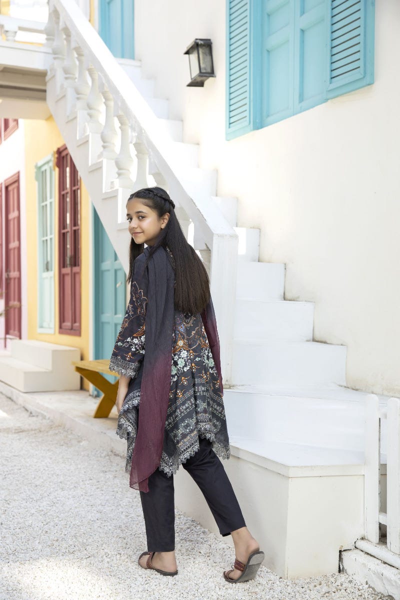 Kids Mona Ready to Wear 3 Pcs Embroidered Lawn Collection 08