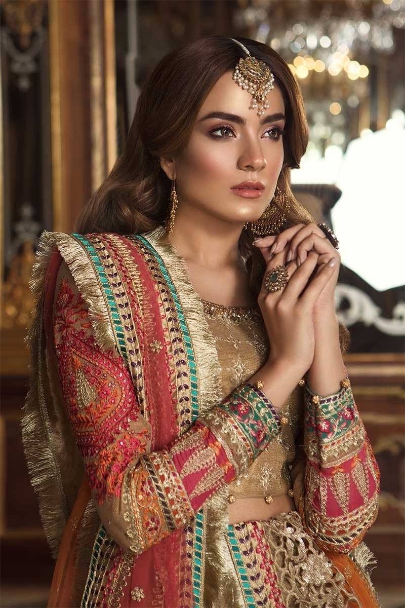 Gold & Coral Luxury Formal Mbroidered Collection by Maria B