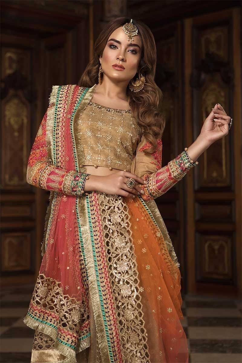 Gold & Coral Luxury Formal Mbroidered Collection by Maria B