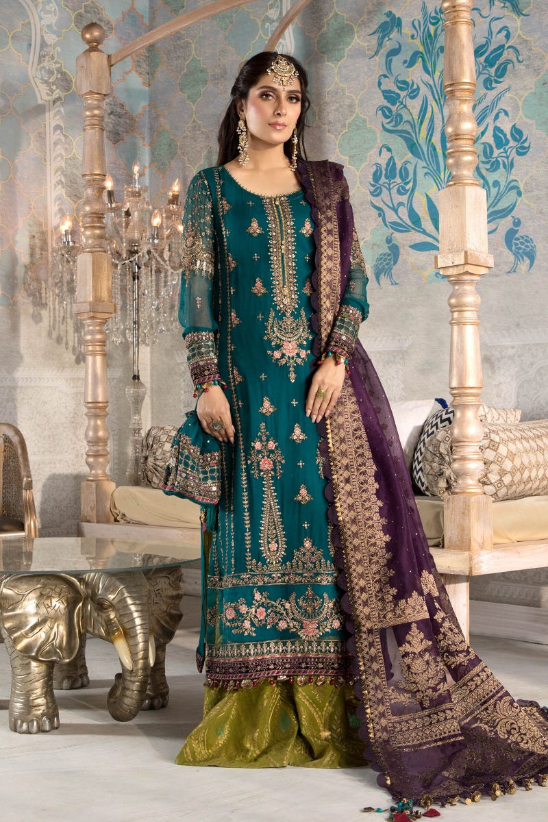 MBROIDERED - Ready to Wear Teal blue, Olive Green and Purple BD-2202