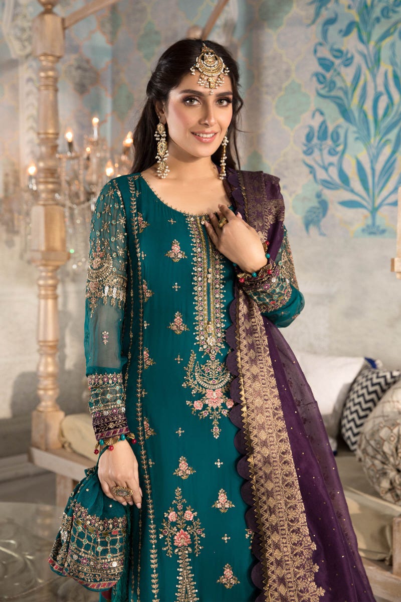 MBROIDERED - Ready to Wear Teal blue, Olive Green and Purple BD-2202