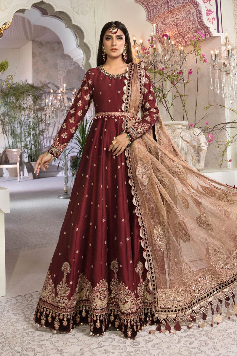 MBROIDERED -Ready to Wear Maroon and Salmon pink BD-2204