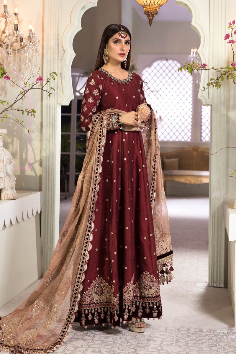 MBROIDERED -Ready to Wear Maroon and Salmon pink BD-2204