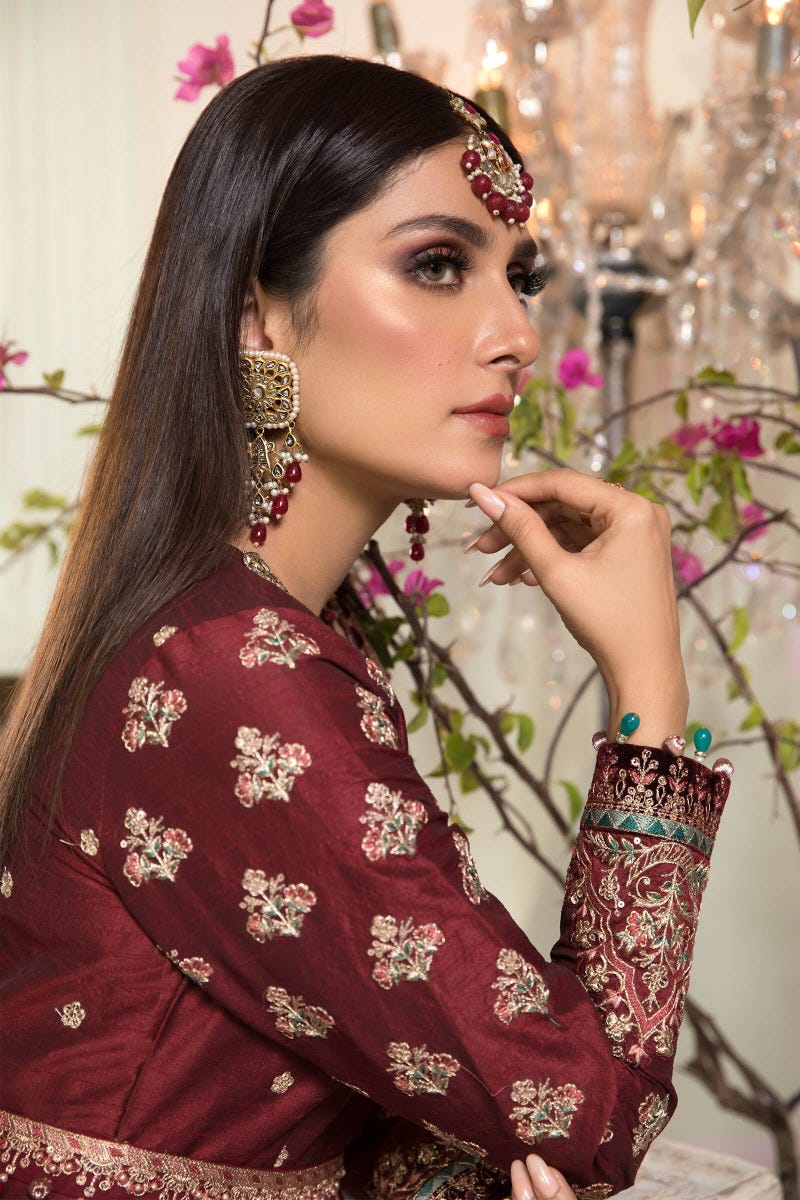 MBROIDERED -Ready to Wear Maroon and Salmon pink BD-2204