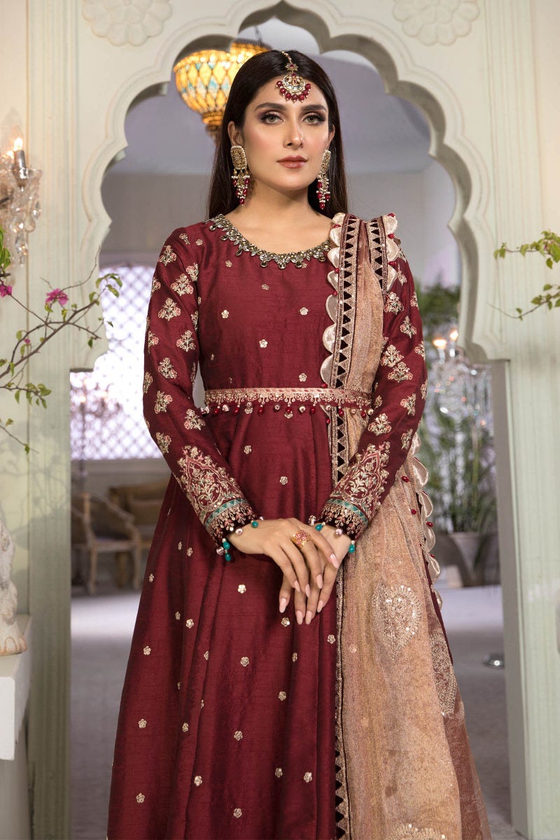 MBROIDERED -Ready to Wear Maroon and Salmon pink BD-2204