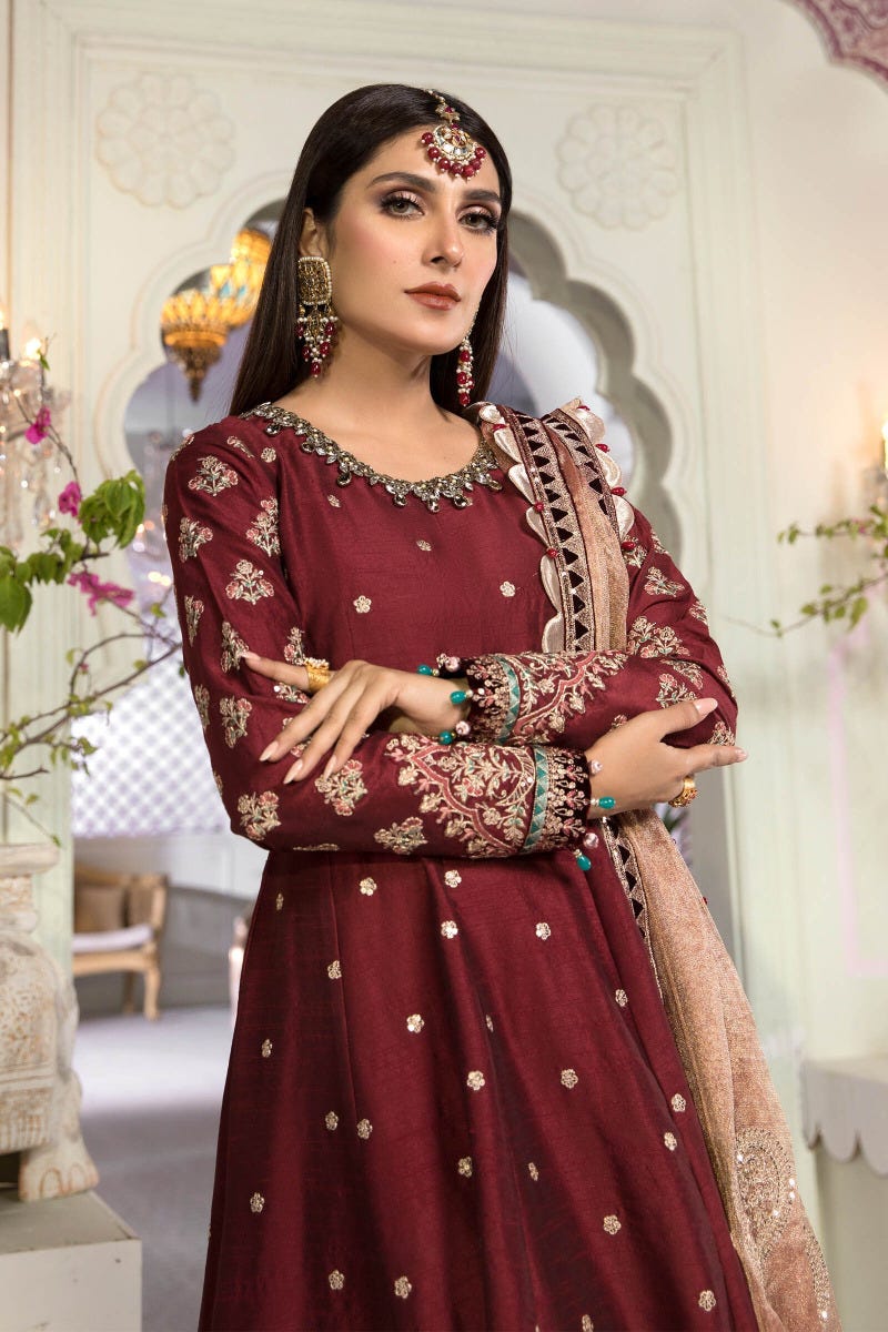 MBROIDERED -Ready to Wear Maroon and Salmon pink BD-2204