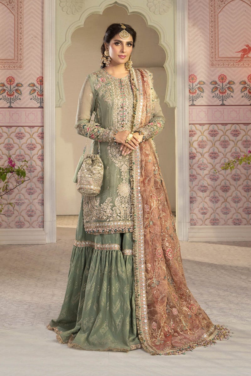 Mbroidered Ready to Wear Pistachio Green and Salmon pink BD-2205 Mbroidered Ready to Wear Pistachio Green and Salmon pink BD-2205