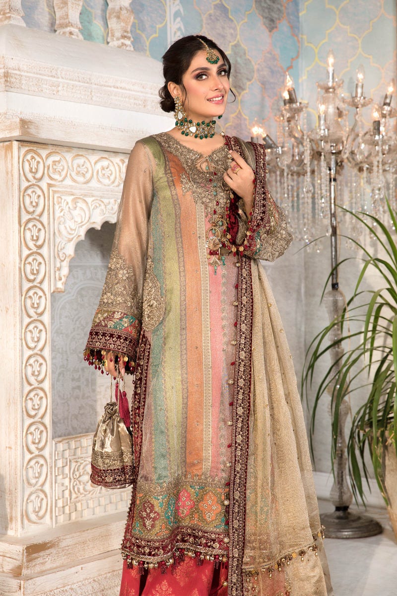 MBROIDERED - Bronze, Maroon and Carrot pink BD-2207