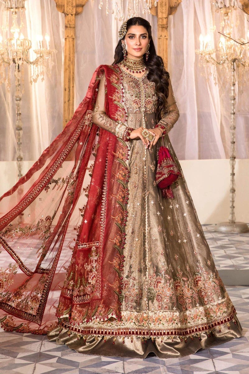 MBROIDERED Ready to Wear Burnt Gold and Maroon BD-2401