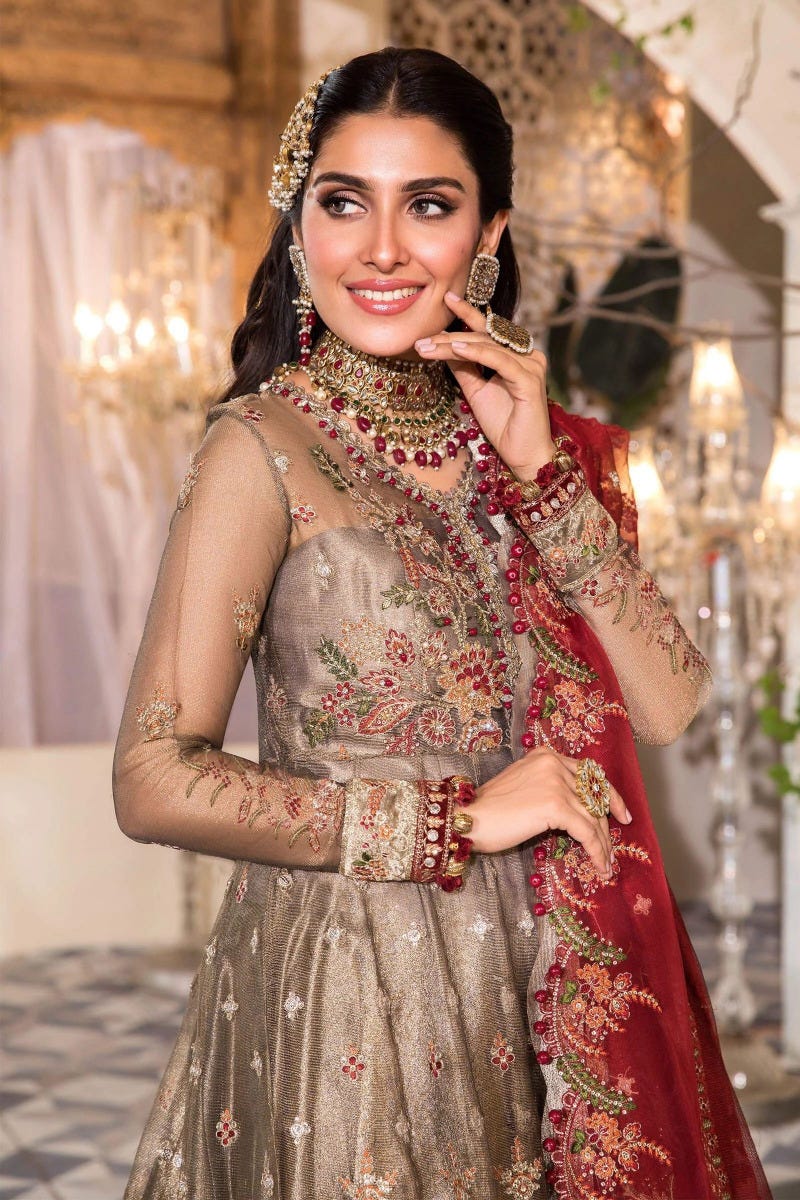 MBROIDERED Ready to Wear Burnt Gold and Maroon BD-2401