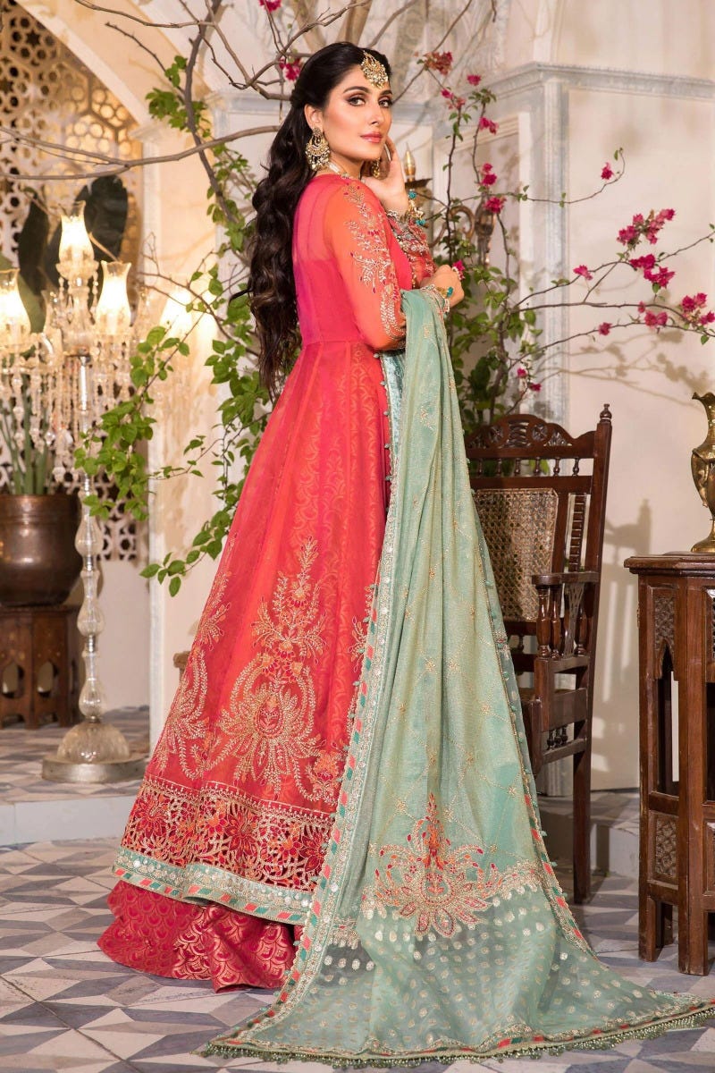 MBROIDERED Ready to Wear Salmon Pink and Feroza BD-2402