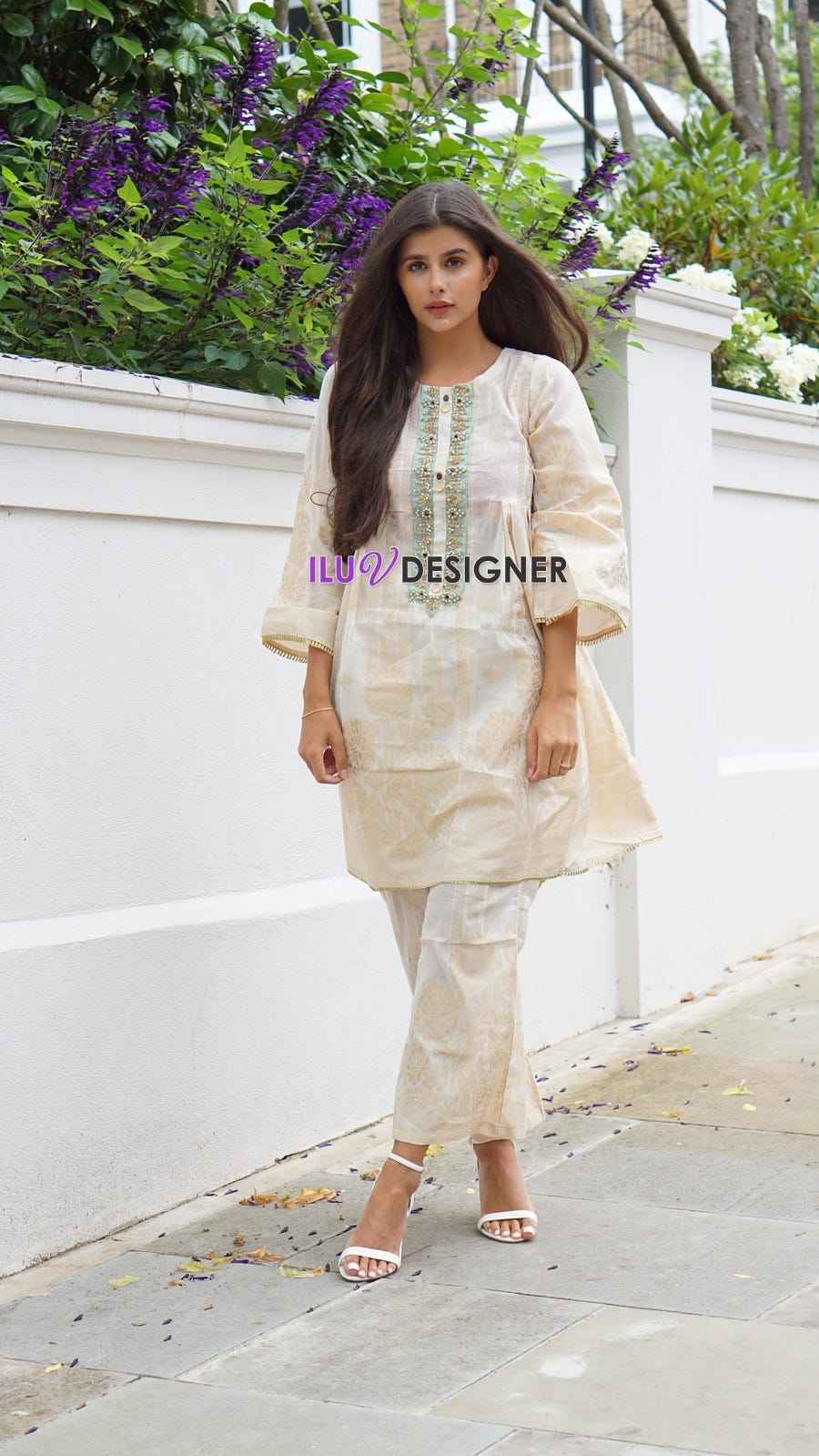 Hand Embroidered Neckline Dress by Sakeena Hasan